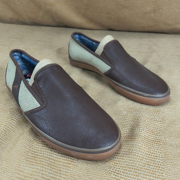 Tommy Bahama Mens Brown PU Leather Textile Slip‎ On Loafers Shoes TB7F00149 10.5 main image 10